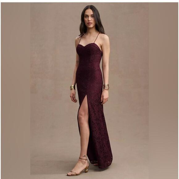 Anthropologie Dresses & Skirts - Anthropologie BHLDN Emma Sweetheart Sleeveless Lace Long Gown Front Slit Wine 12